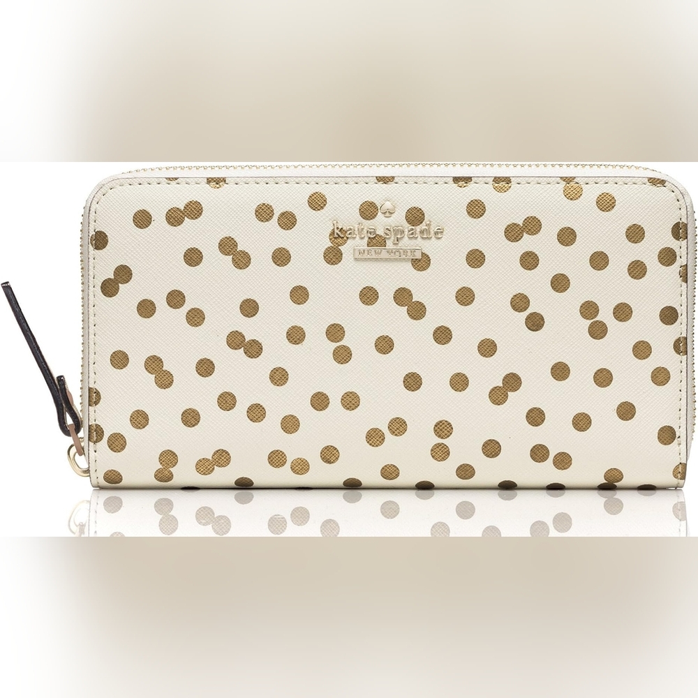 Kate Spade Cream and Gold Polka Dot Wallet